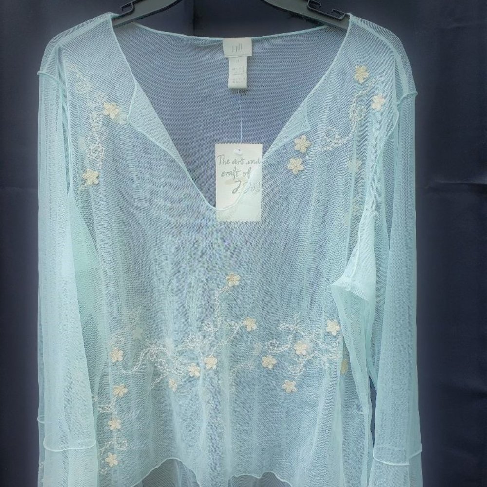 NWT $175 Sheer Tinted Aqua J. Jill Peasant Blouse
